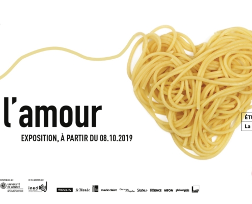 Visuel de l'exposition de l'amour à la Cité des sciences et de l'industrie représentant des pâtes formant un cœur