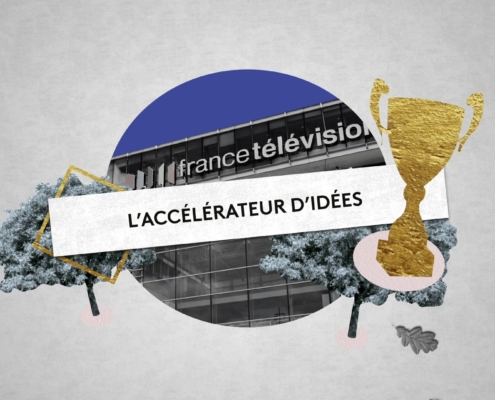 Photo collage du bâtiment de france télévisions avec une coupe pour présenter le programme de l'accélérateur d'idées