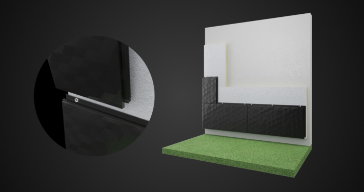 Vues 3D d'un système de fixation de plaques destinées à être installées sur les façades de bâtiments.